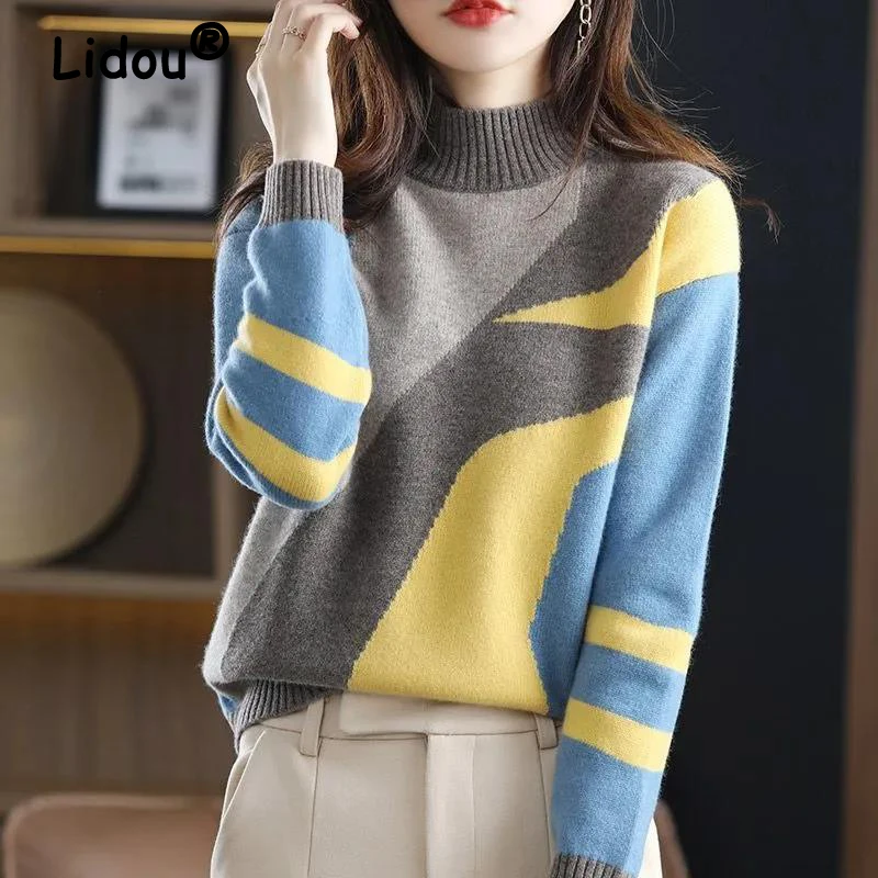 

Soft Comfortable Knitted Sweaters 2022 New Solid Patchwork Autumn Winter Pullover Basic Shirt Women Casual Spring Sweater Korean