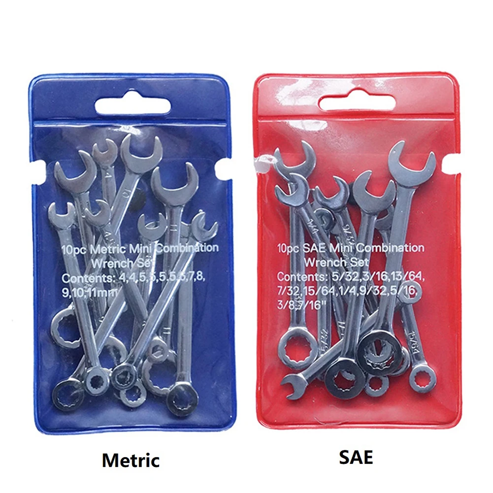 Handy Portable Tool 10pcs Combination Spanner Set for Metric and SAE Bolts and Nuts Quick Access and Efficient