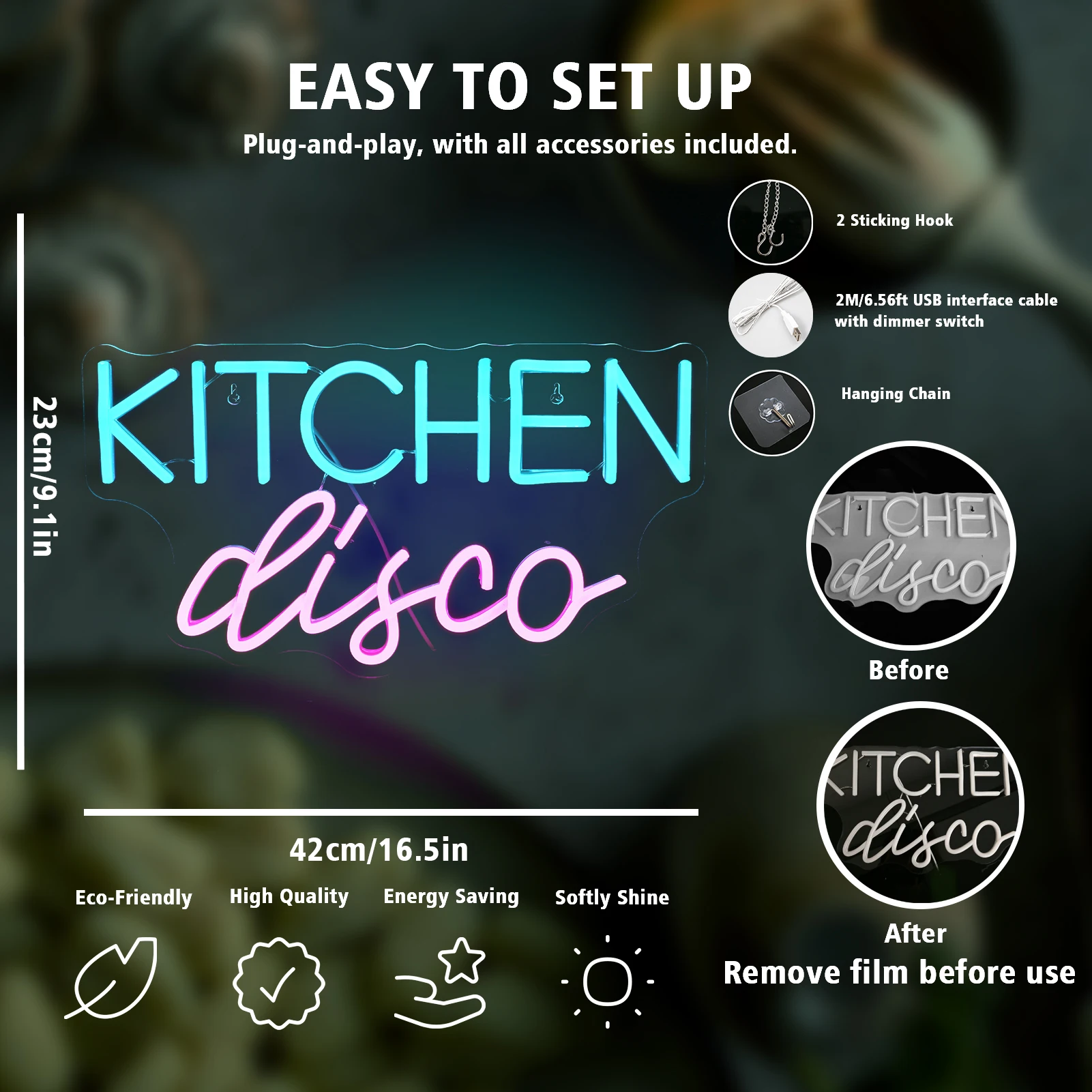 Kitchen Disco Neon Sign Home Bar Party Lounge Restaurant Private Kitchen Room Decor USB Powered with Dimmable Switch Neon