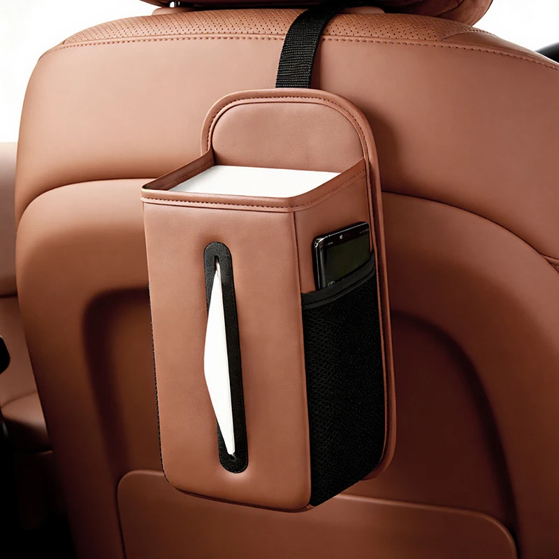 

1Pc Universal Hanging Car Seat Side Tissue Box Bag Large Storage Organizer Mesh Pocket Suitable for Honda Toyota BMW