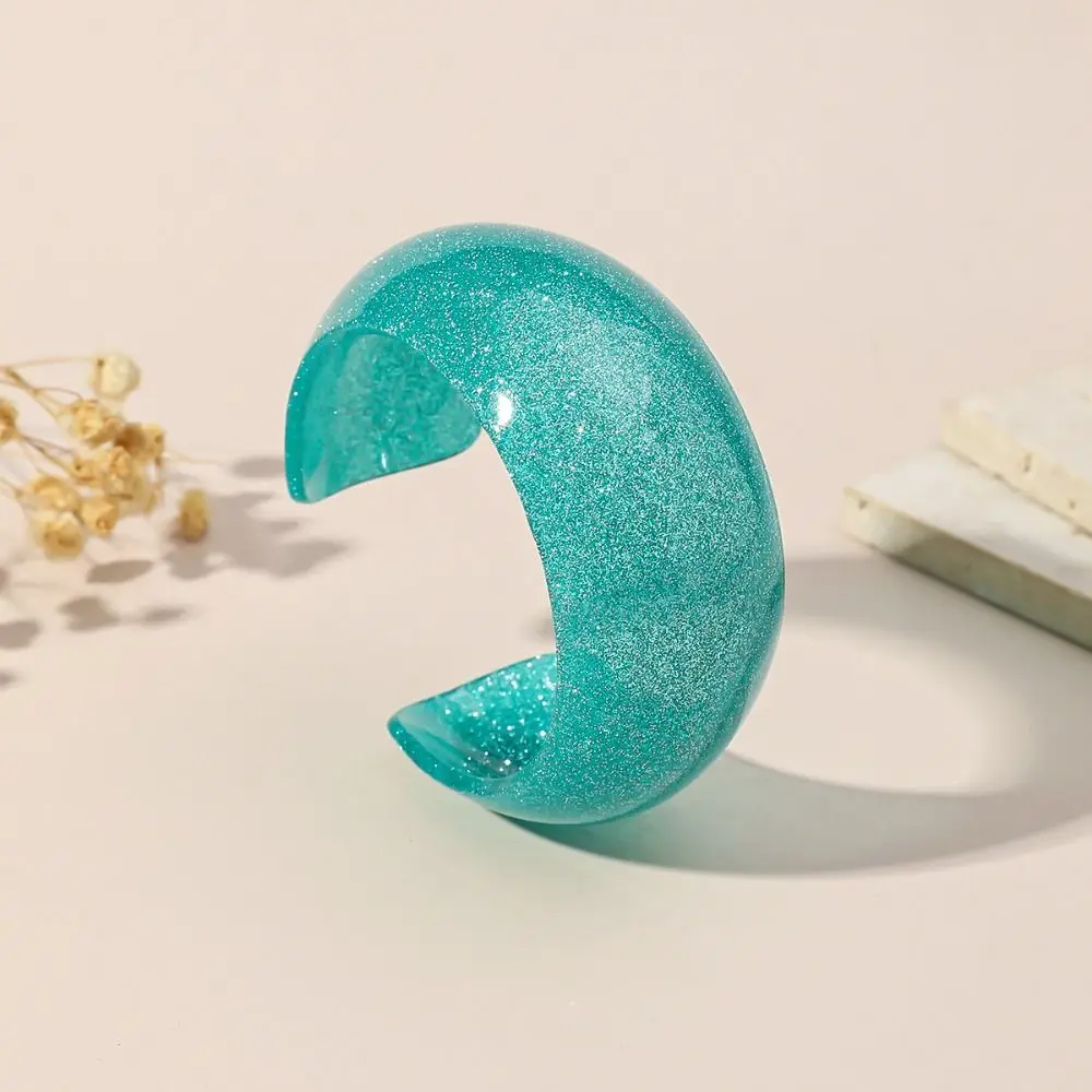 Minority Design Glitter Acrylic Bangle Open Vintage Jelly Color Wide Bracelet Retro Jewelry Accessories