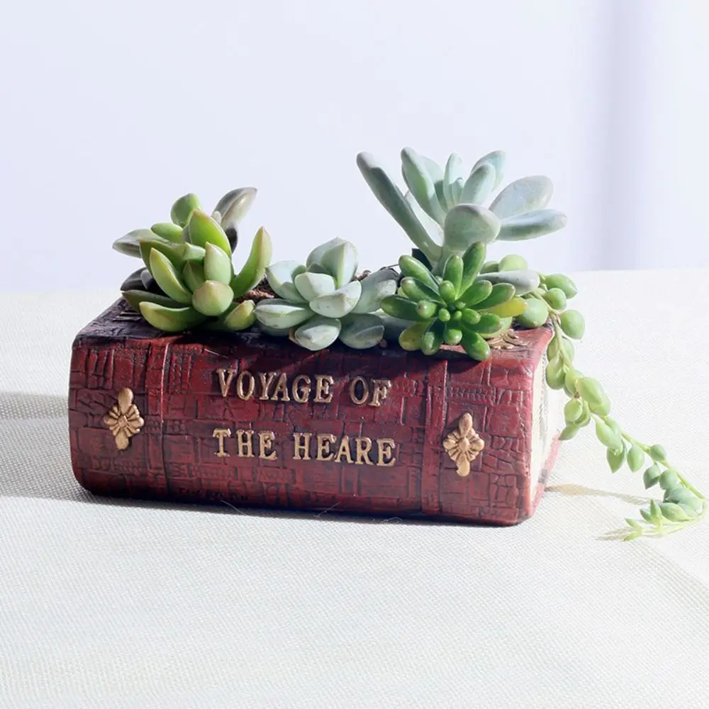 Retro Style Literature Book Succulent Flower Pot Resin Realistic Book Planter Durable UV-Resistant Plant Planter Garden Decor