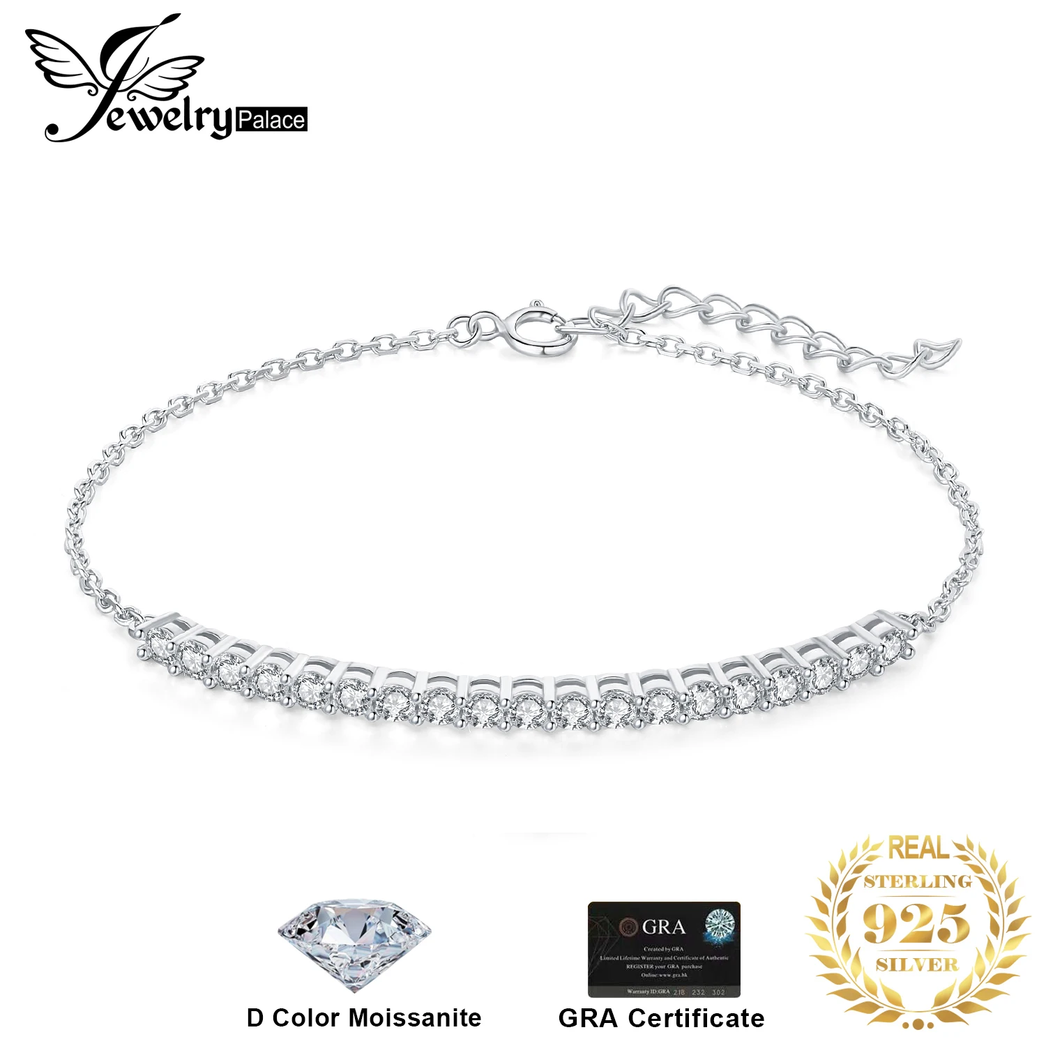 

JewelryPalace Moissanite D Color Round Cut 925 Sterling Silver Adjustable Link Bracelet for Woman Yellow Rose Gold Plated