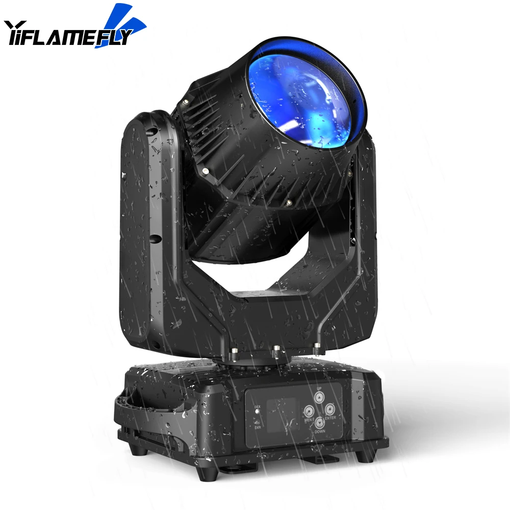 Yifflamefly lampu sorot LED 250W DMX512, lampu sorot bergerak tahan air 14 pola untuk DJ, pesta konser, pernikahan, klub malam, aula dansa