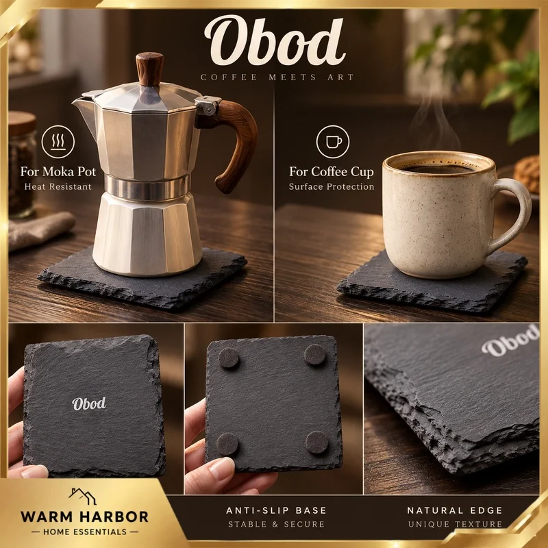 Natural Slate Moka Pot Trivet Heat Resistant Coffee Pot Mat Hand Chiseled Stone Coaster Tea Cup Pad Home Kitchen Table Protector