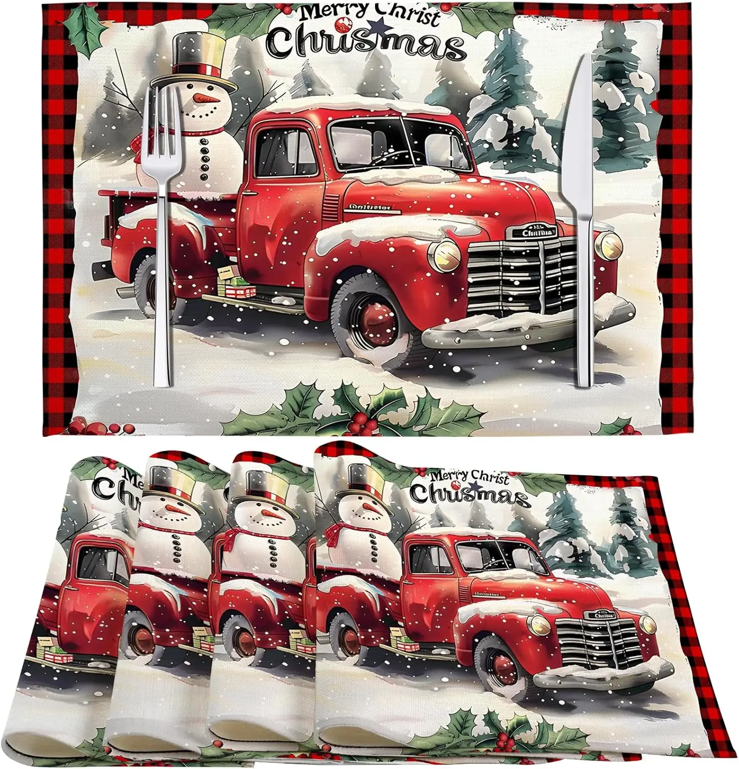 

Веселые рождественские салфетки для обеденного стола 12x18 дюймов, снеговики, рождественские праздники, деревенские винтажные моющиеся коврики для стола, набор из 4 шт.