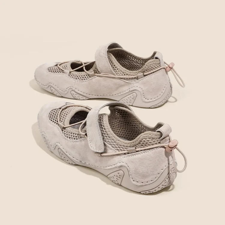 Real Leather Thick Sole Single Shoe Height Increasing Version Hollowed Out Mary Jane Shoes Women Ballet Shoes Summer New Item