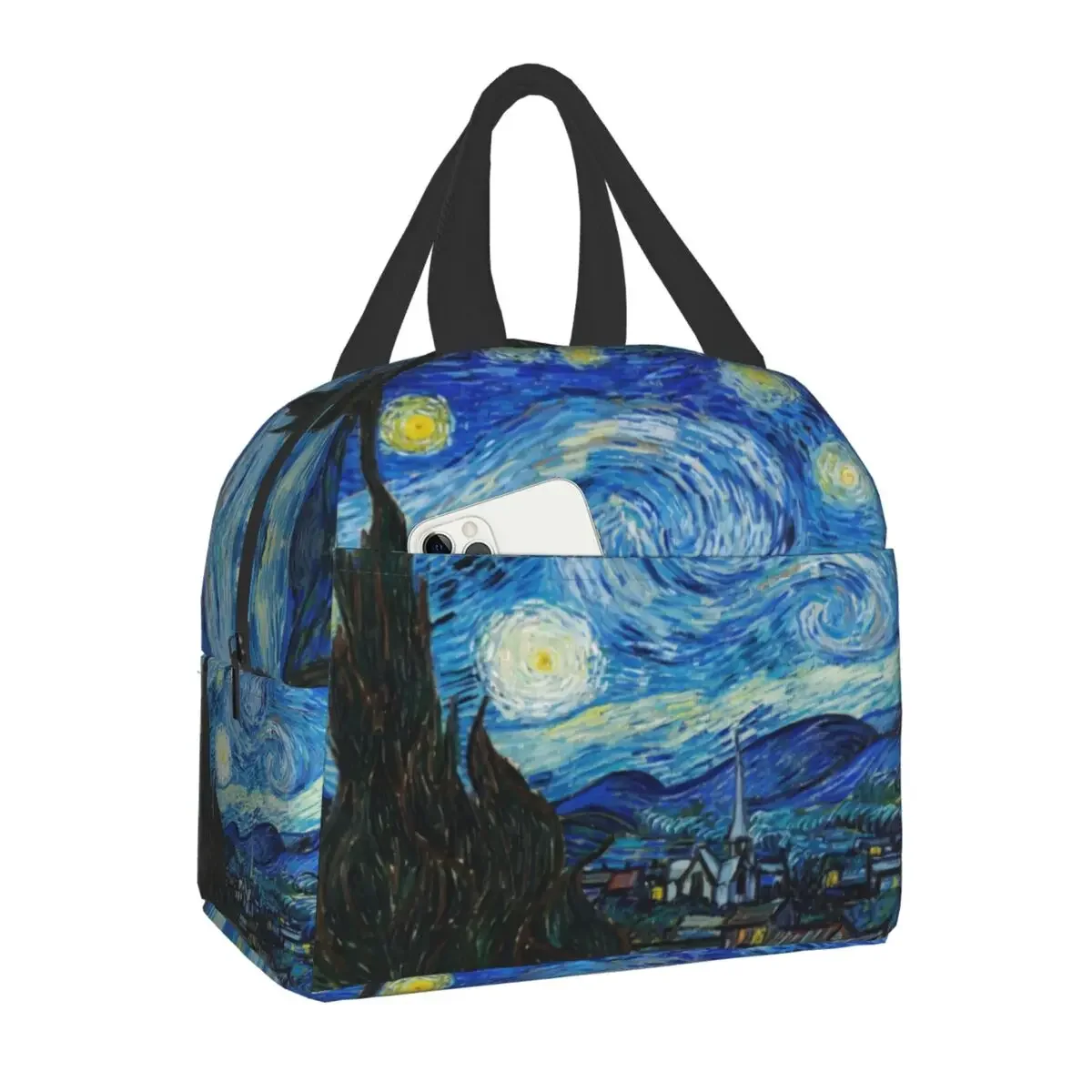 

Van Gogh Starry Night Insulated Lunch Tote Bag for Women School Portable Thermal Cooler Almond Blossoms Flowers Art Lunch Box