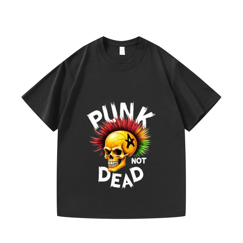 

Мужская футболка черная в стиле панк с принтом черепа и графическим рисунком для повседневной уличной одежды, фестивальной вечеринки