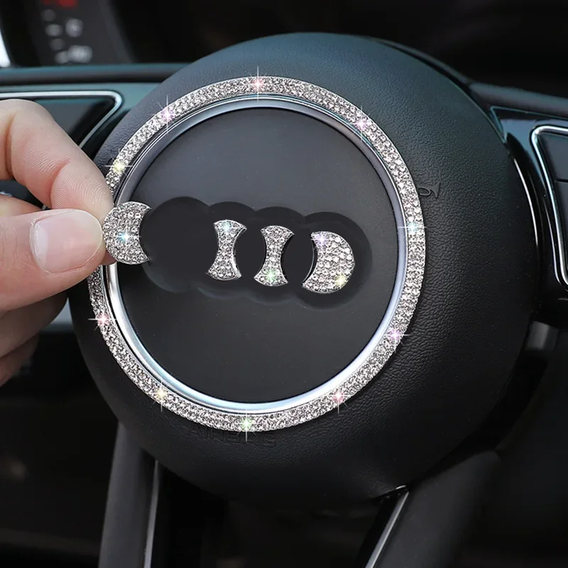 Car Steering Wheel Diamond Emblem for Audi A3 A4 B7 B8 B6 A6 C6 C5 Q5 B7 B9 A1 8I 8P 8V Q3 A7 4F C7 A5 Q7 Q8 A8 Interior Sticker