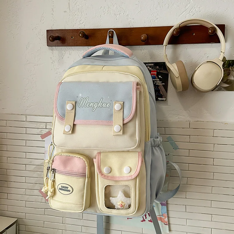 Korean College Style Large Capacity Multi-Compartment Backpack Teen Student School &Travel Purpose Pastel Aesthetic Nylon 2025