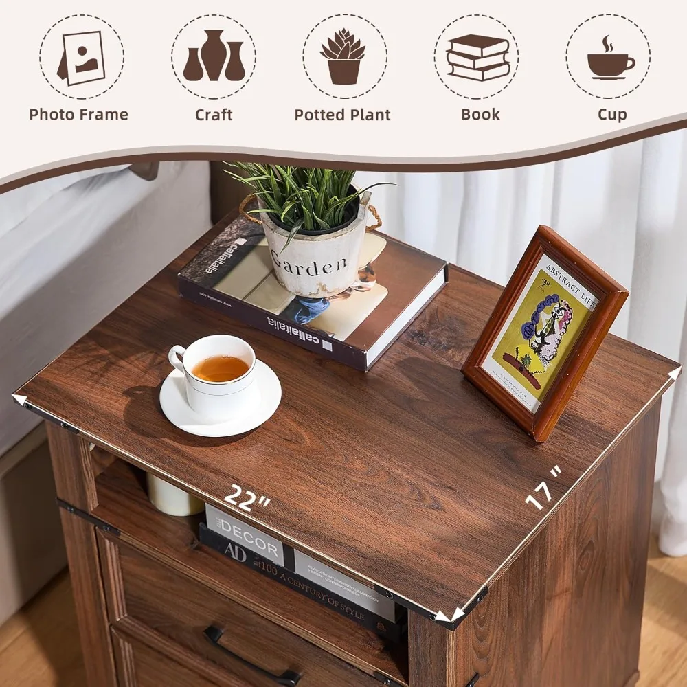 22 منضدة، منضدة مع درجين، طاولة بجانب السرير صناعية مع رف مفتوح لغرفة النوم وغرفة المعيشة، سرير المكتب S #4