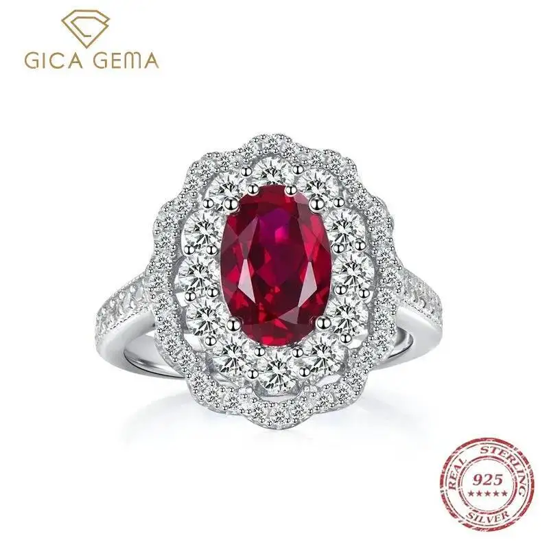 

Gica Gema Роскошное кольцо из стерлингового серебра 925 пробы 6*9 с кровьим рубином для женщин, драгоценный камень, коктейльная вечеринка, изысканные украшения, подарок на день рождения, оптовая продажа