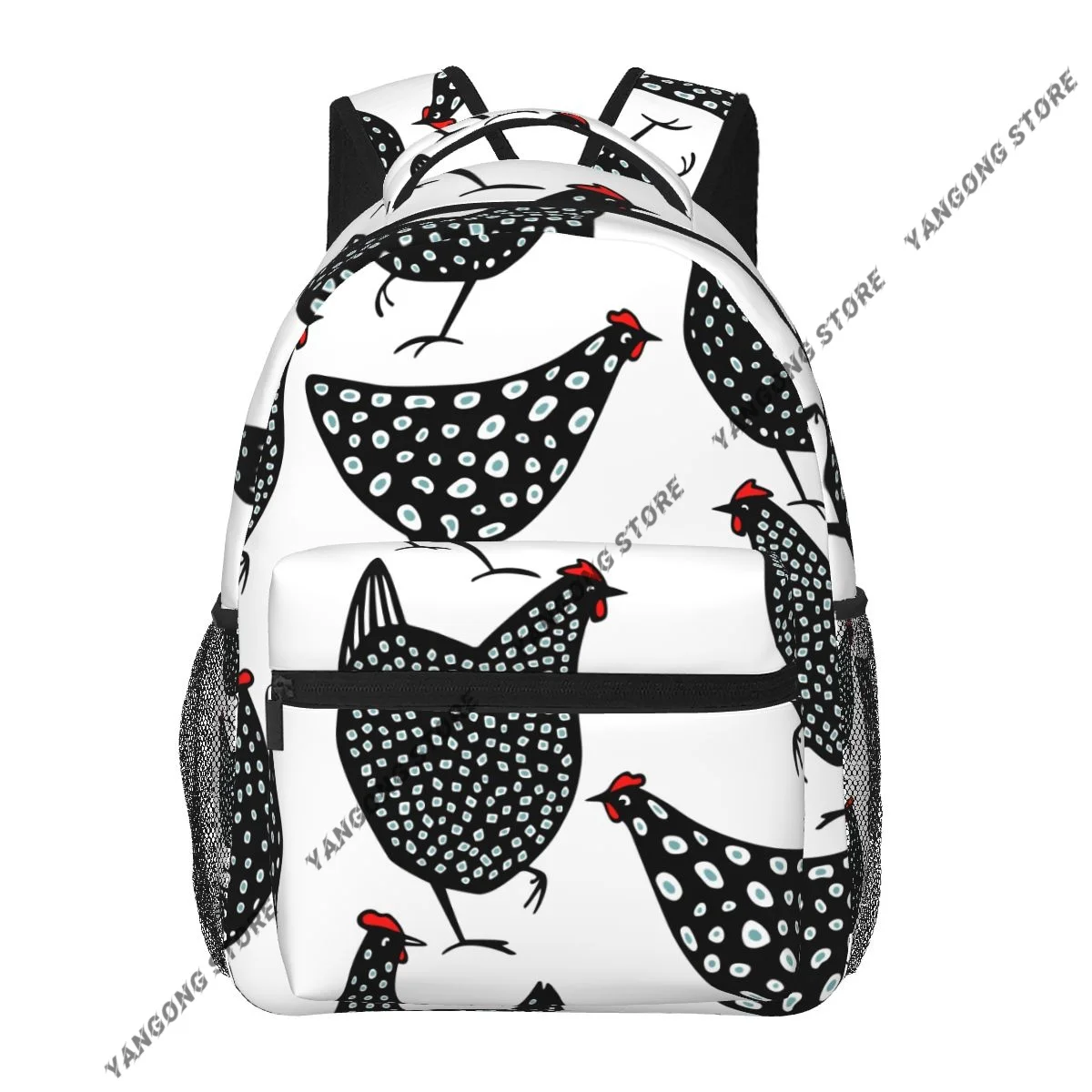 Black Speckled Chickens Farm Backpack School Bags Casual for Teenager Girls Shoulder Bag Travel Bags