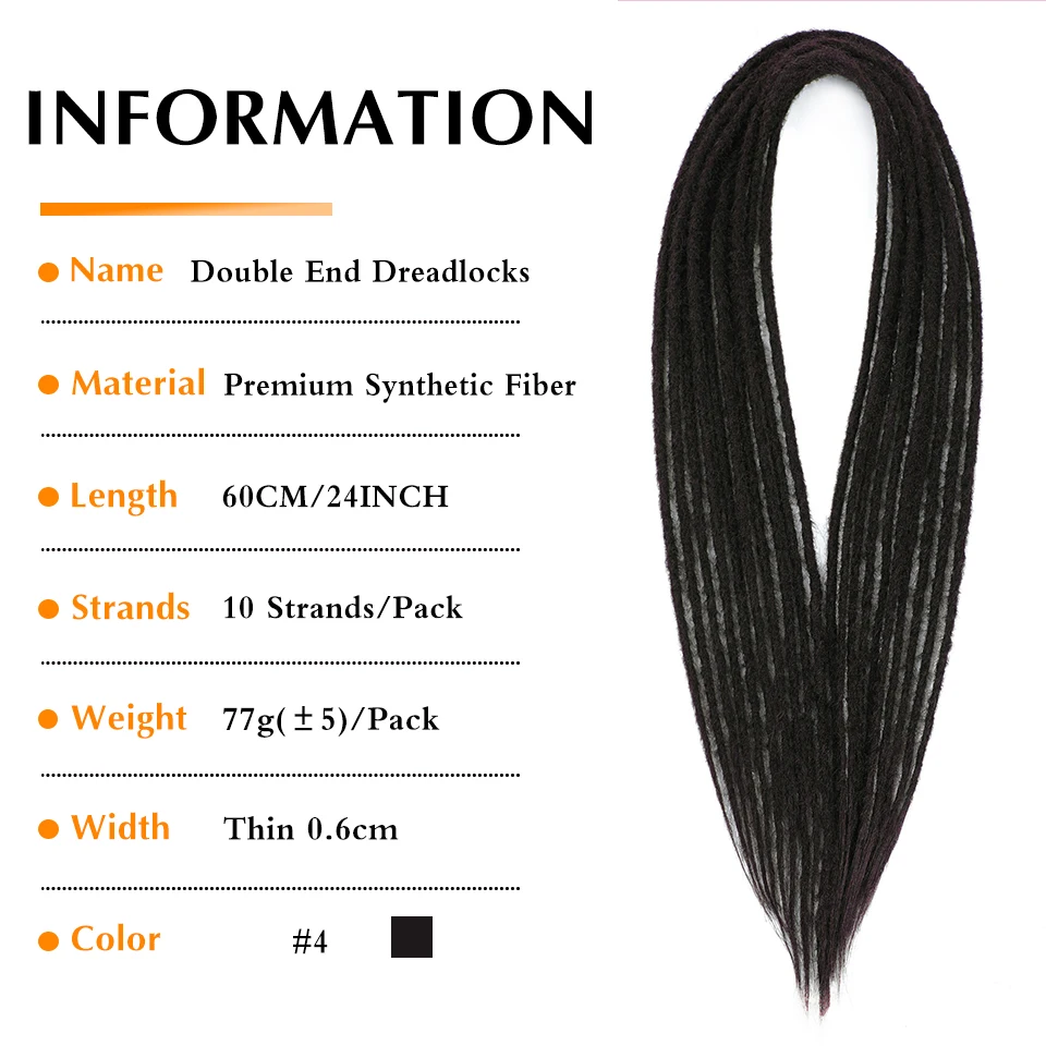 24inches Synthetic Double Ended Dreadlock Extensions Handmade Straight Crochet Braiding Natural Hair Ombre Brown For Black Women