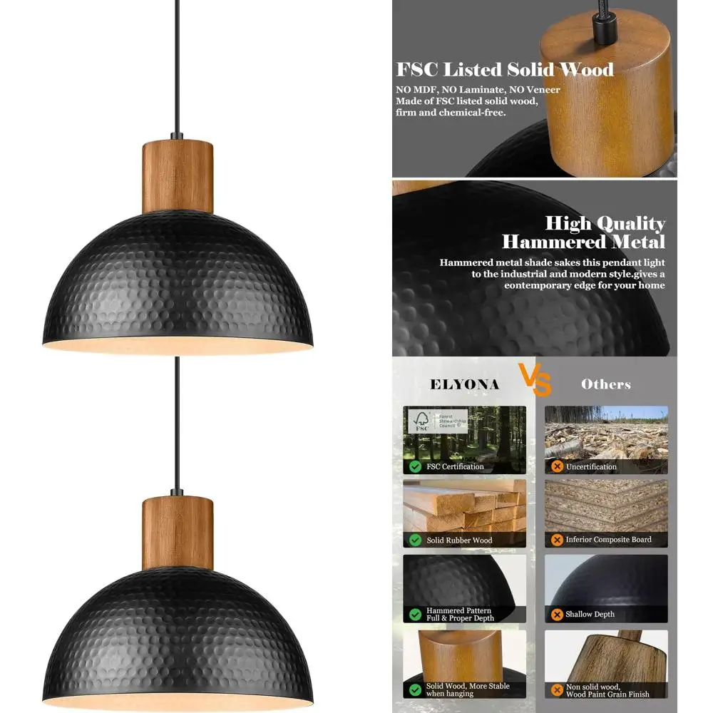 

Подвесной светильник из кованого металла с 12 элементами, с плафоном из каучукового дерева, подходит для кухонного острова, бара, столовой, спальни, прихожей - черный