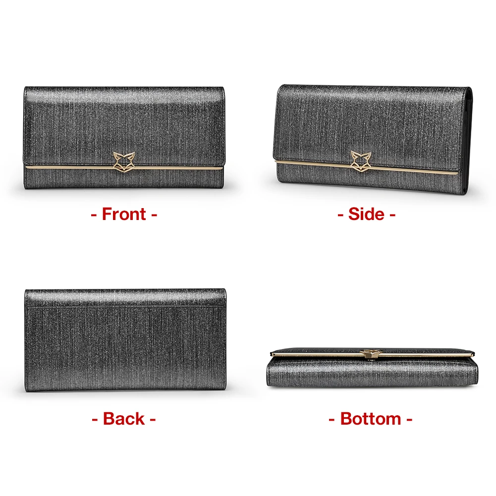 FOXER Brand Women\'s Split Leather Long Wallet Female Chic Clutch Cellphone Bags Lady Fashion Coin Card Holder Shiny Luxury Purse