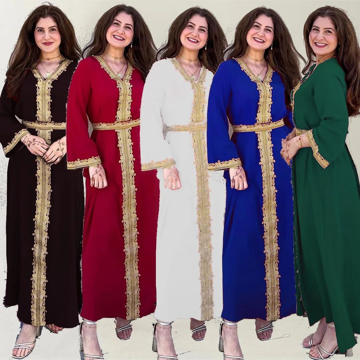 

Middle East cross-border Dubai new Muslim women's clothing, solid color splicing basic long dress robe dress