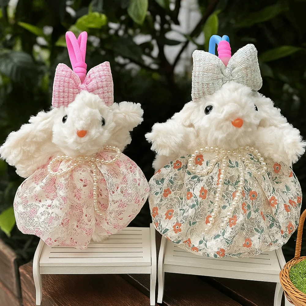 プリンセスパールドレスボウラビットキーホルダー漫画ソフトラビットキーリングかわいいぬいぐるみ垂れ耳ウサギペンダントギフトとして