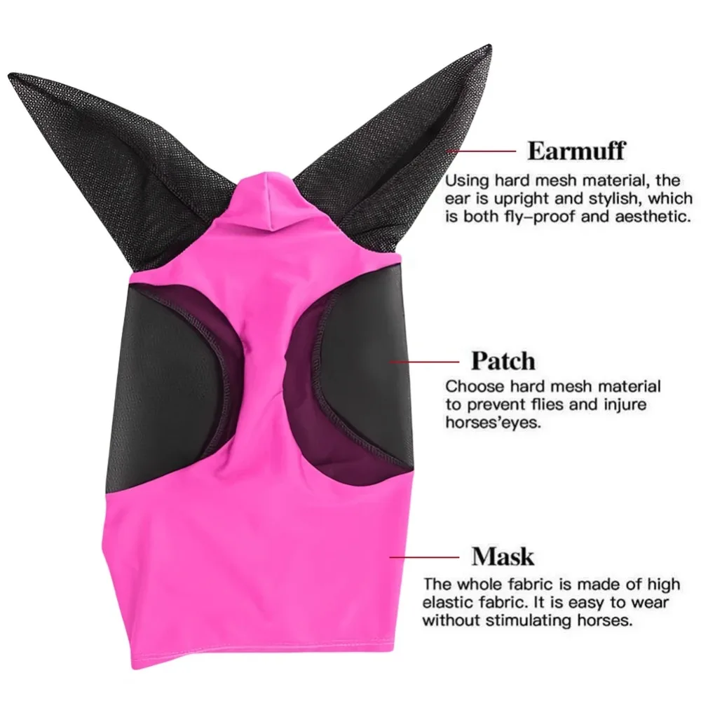 1PC Fly Masks Anti Mosquito Elastic Mesh Horse Face Shields Breathable Horse Head Cover Hood Horse Riding Equestrian Equipment