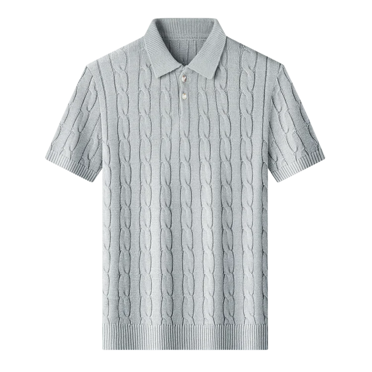 100% Baumwolle Herren Strick-Poloshirt Kurzarm Baumwolle Zopfmuster Retro Umlegekragen Lässiges Business-Oberteil – Detail 22