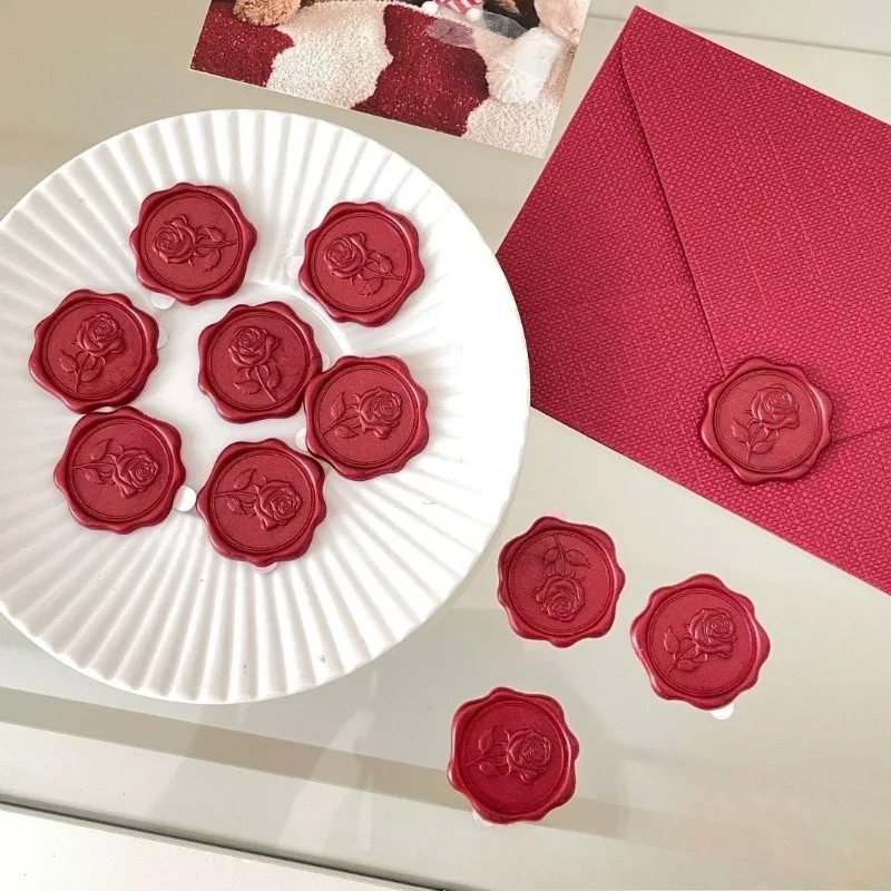 20pcs 3D Rose Wax Seal Stickers, Envelope Sealing Stickers, Decorative Labels for Journal Invitation Card