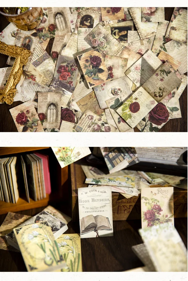 120 Pcs Vintage Flowers Deco Journaling Paper Scrapbooking Collage Junk Journal Aesthetics Stationery Vintage Double-sided Paper