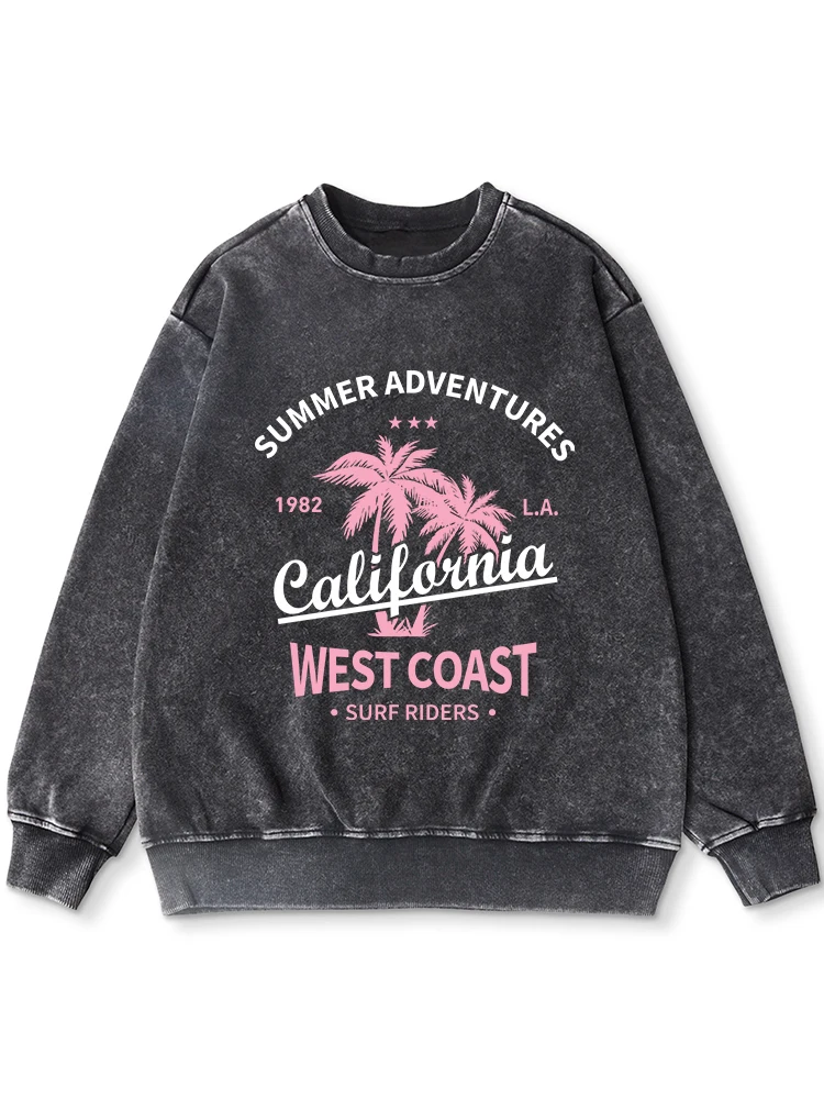 

Summer Adventures1982 California Printing Distressed Cotton Hoodies Women'S Warm Crewneck Washed Hoody Autumn Simple Pullover