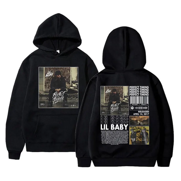 

Rapper Lil Baby Perfect Timing Graphic Print Hoodie Men Hip Hop Oversized Hoodies Men's Fleece Cotton Sweatshirt Male Streetwear