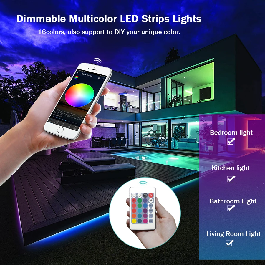 Imagem -06 - Rgbw Smart Led Tiras de Luz Ip65 Dimmiable Diodo Fita 5m 10m Smd 5050 Wifi Controle Compatível com Alexa Google para a Decoração do Quarto