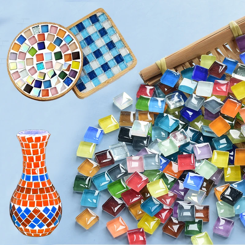 50pcs Square Mosaic  Grain Crystal Glass Tricolor Match Mixed DIY Handmade Coaster Vase Photo frame Home Decoration