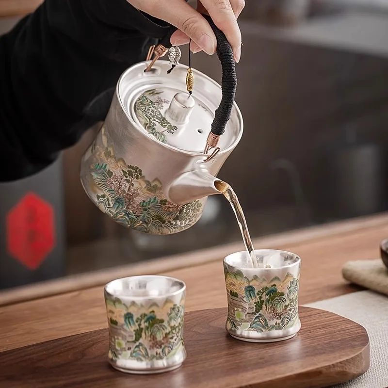 PYH Liu Yin one pot two cups porcelain wrapped silver kung fu tea set teapot Kuaike master cup beam pot gift box