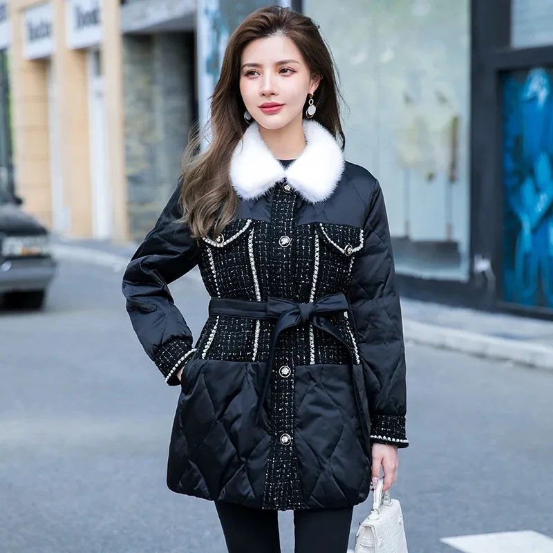 Winter Down Coat New Fashion Mink Fur Grass Spliced Wool Down Coat Women's Young Mid length Small Coat