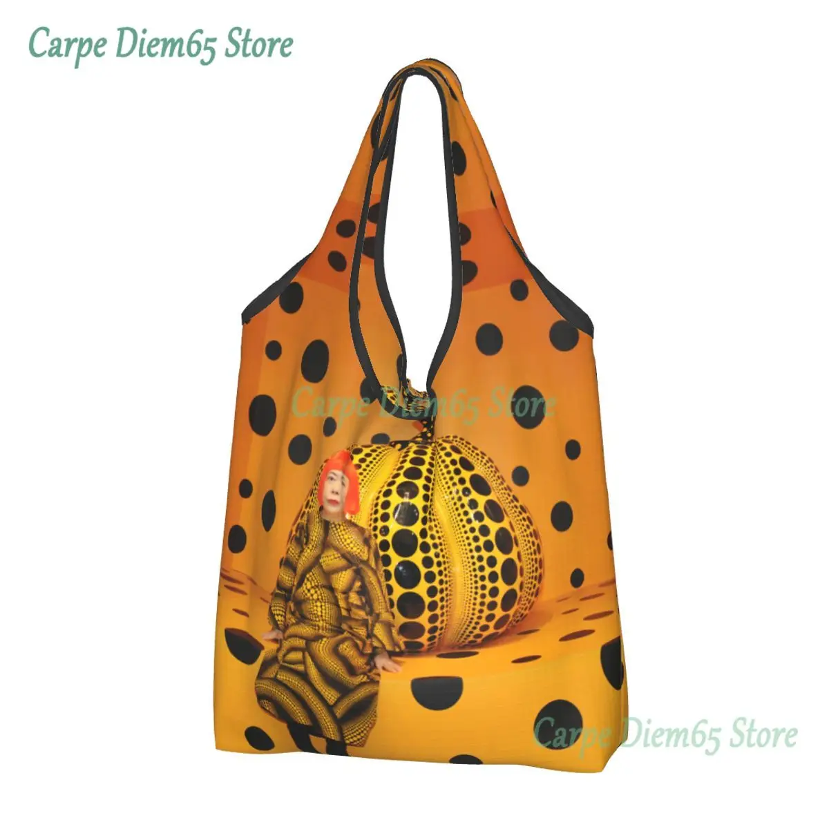 

Custom Yayoi Kusama Pumkin Shopping Bag Women Portable Big Capacity Grocery Abstract Art Shopper Tote Bags