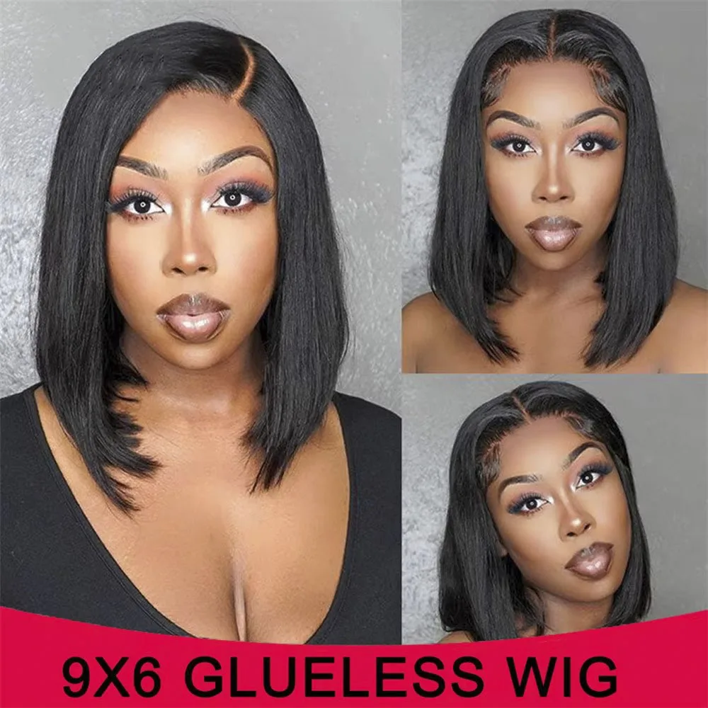 

Бесклеевой парик из натуральных волос 6x4 Bob, готовый к ношению, прямой HD, прозрачный, 9x6, парики с кружевной застежкой для женщин, прямой парик из человеческих волос