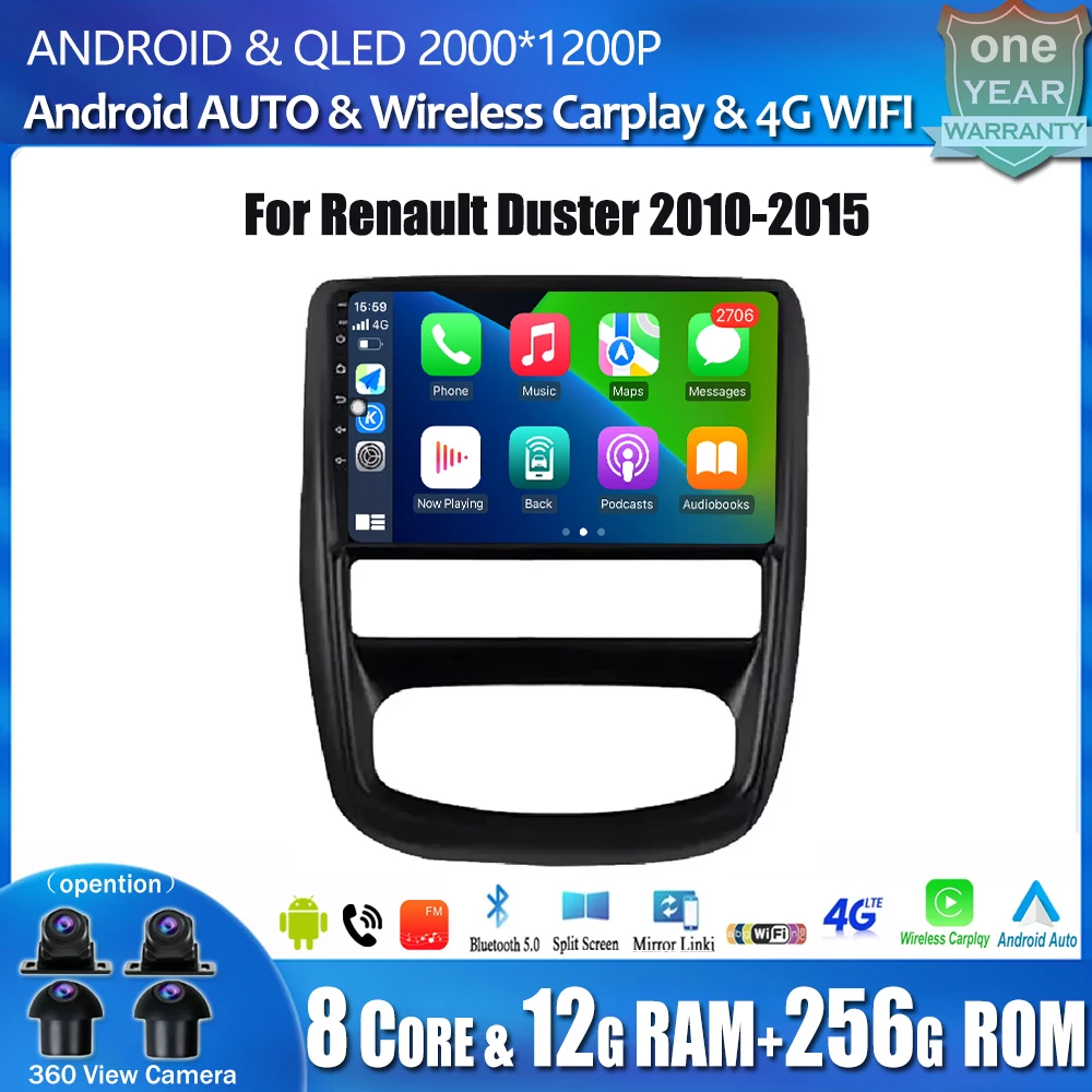 

Android 14 9-дюймовый для Renault Duster 2010-2015 для Nissan Terrano 2014-2020 WIFI 4G Lte BT DSP Автомобильный радиоприемник Видео Мультимедийный плеер