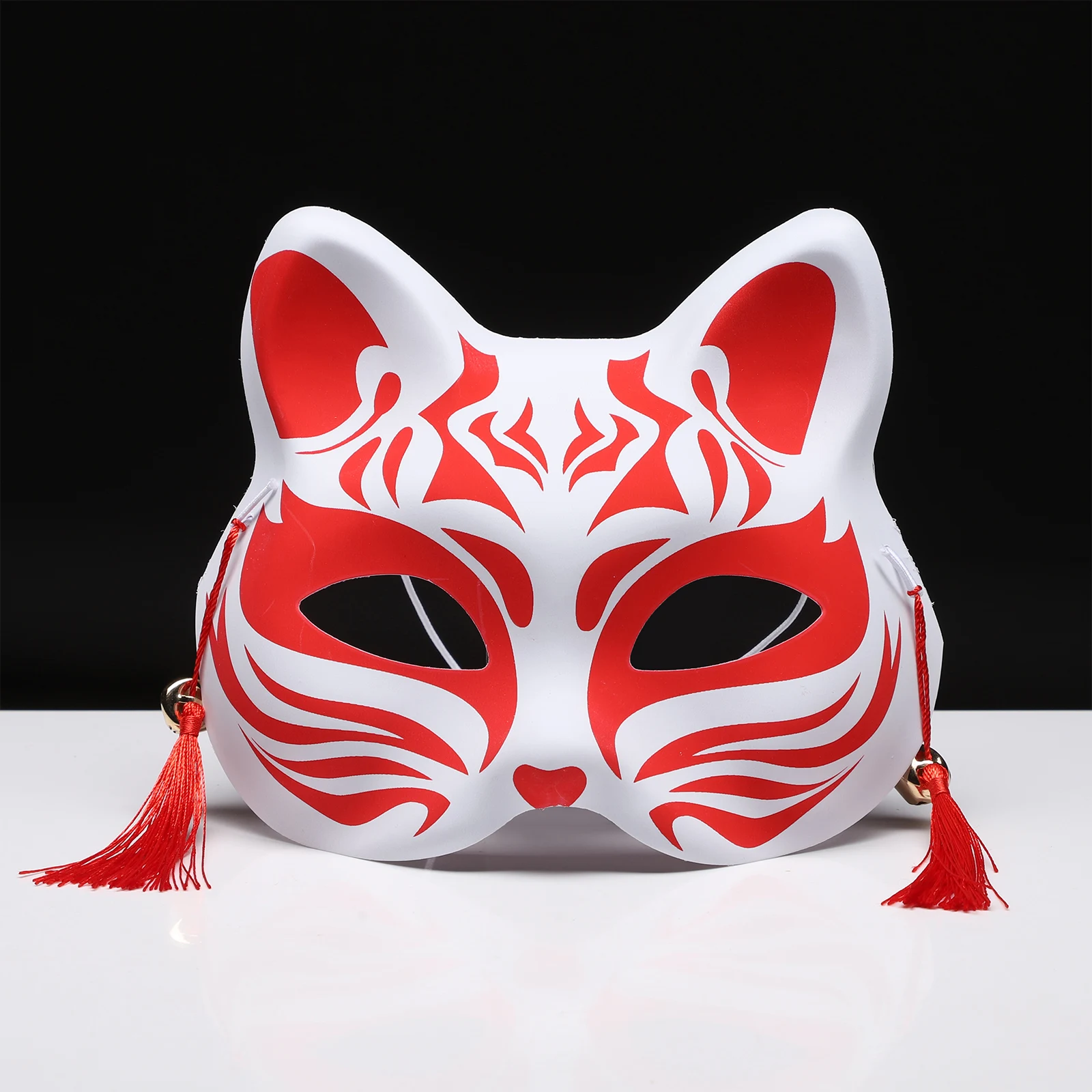 

New Halloween Anime Cosplay Fox Face Colored Drawing Mask with Bell Plastic Animal Fox Mask Japanese Demon Slayer Half Face Mask