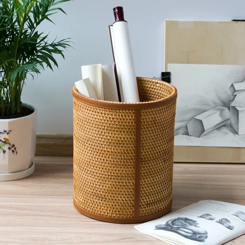 

Study Storage Basket Handmade Vine Weaving Wastepaper Bucket Scroll Drawing Calligraphy Organizing Baskets Large Home Supplies