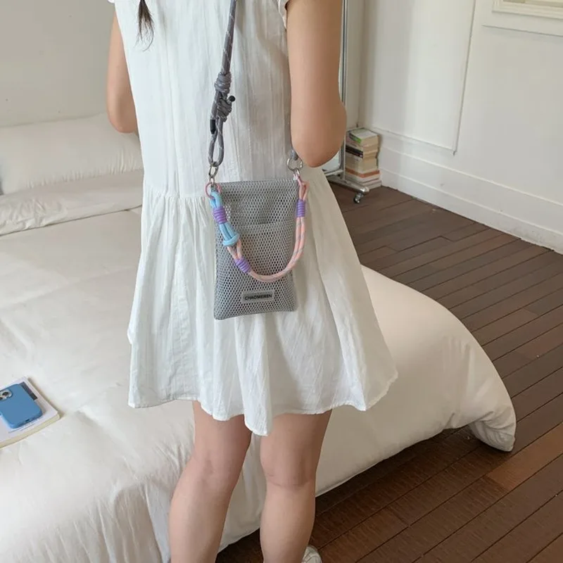 Women's Mini Mesh Crossbody Bag with Braided Rope Strap, Portable Small Pouch for Daily Commute, Casual Outings, Shopping view 3