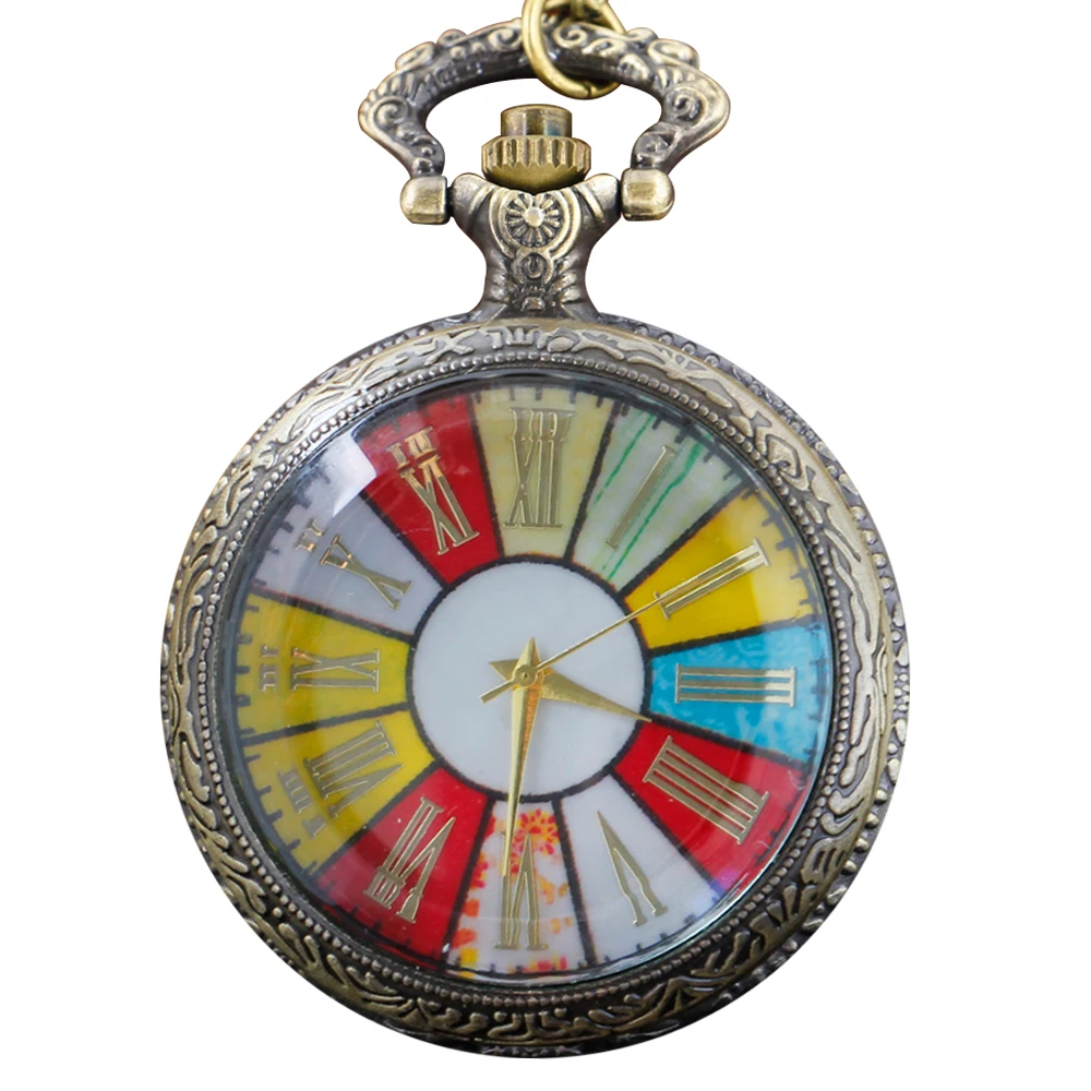 Bronze Special Design Colorful Cartoon Digital Quartz Pocket Watch Fashion Necklace Pendant Clock Men's and Women's Gifts