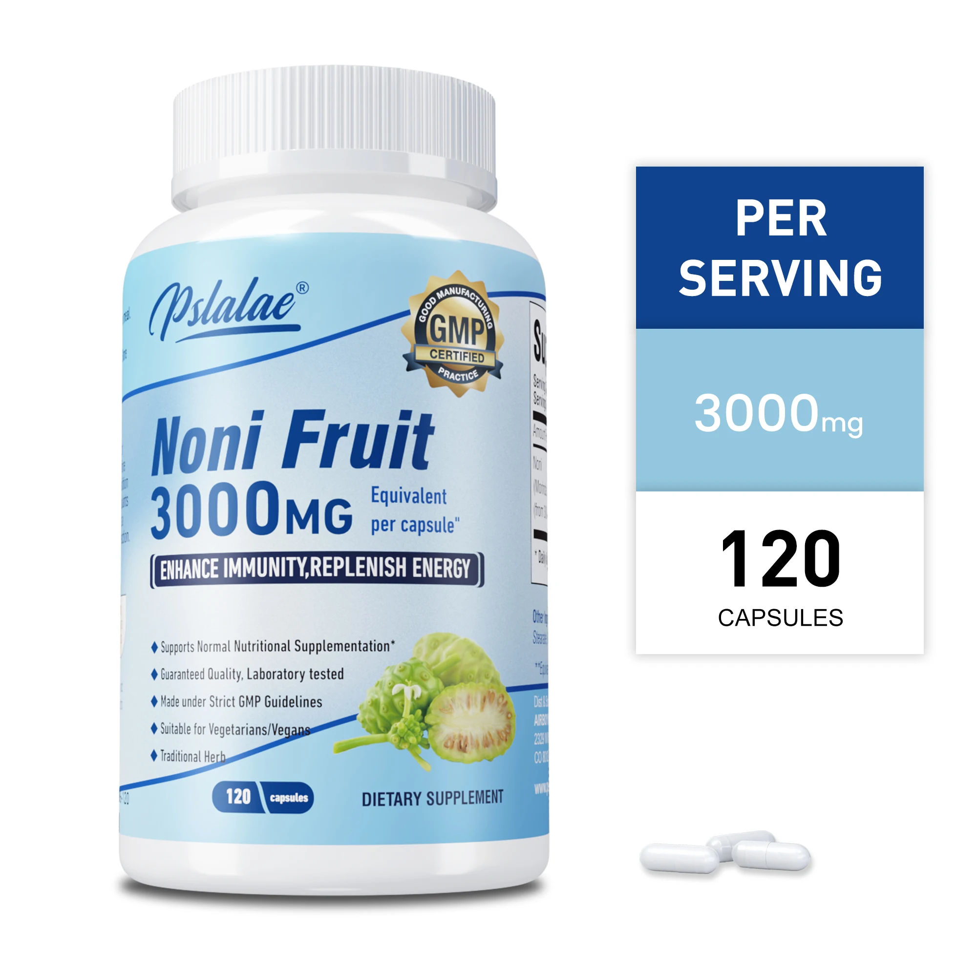 

Noni Fruit 3000mg - Provide Energy, Support Intestinal Health, Skin Health, Enhance Immunity, Antioxidant - 120 Capsules