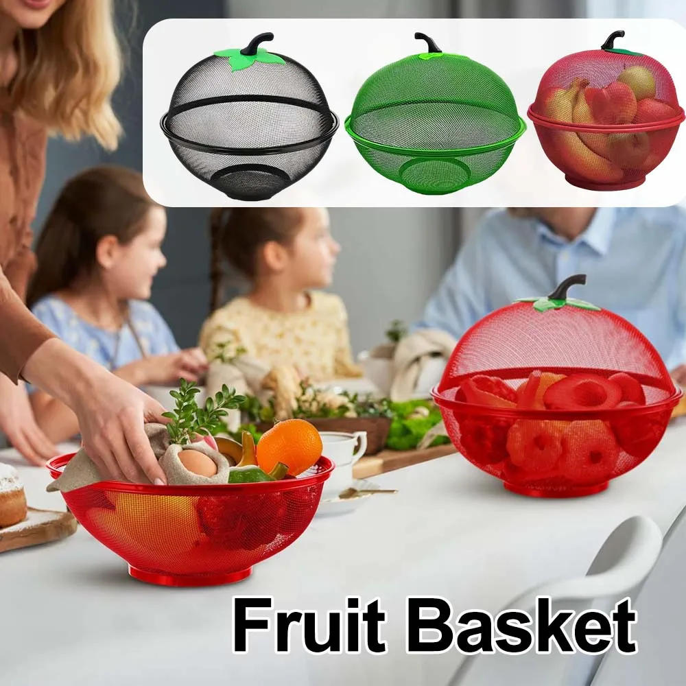

Mesh Fruit Basket with Lid Prevent Fly Apple Holder Metal Fruit Vegetable Kitchen Drain Basket Dining Table Decor Storage Boxes