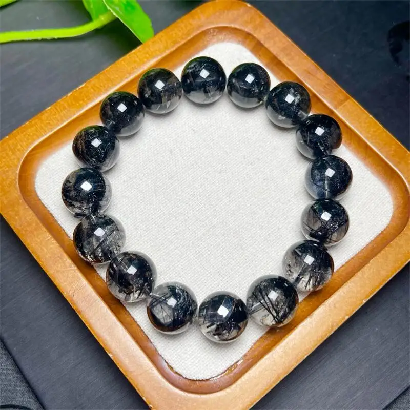 

Natural Black Copper Rutilated Quartz Bracelet Handmade Crystal Healing Jewelry Stretch Bangle Birthday Gift 1pcs 10/11/12/14MM