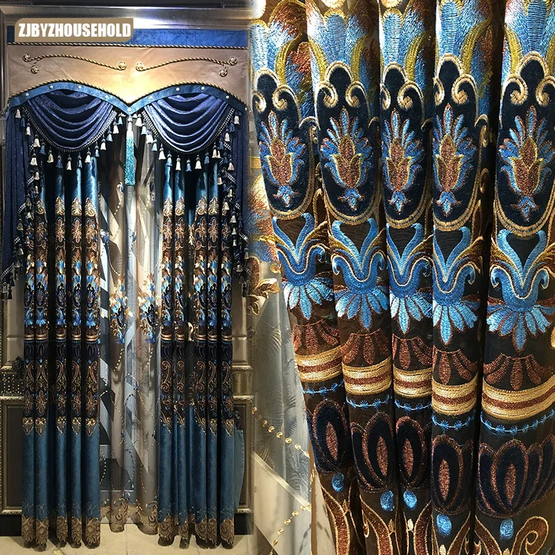 

Villa High-end Luxury Curtains for Living Room European-style Living Room Curtain Hollow Embroidered Window Curtain Customized