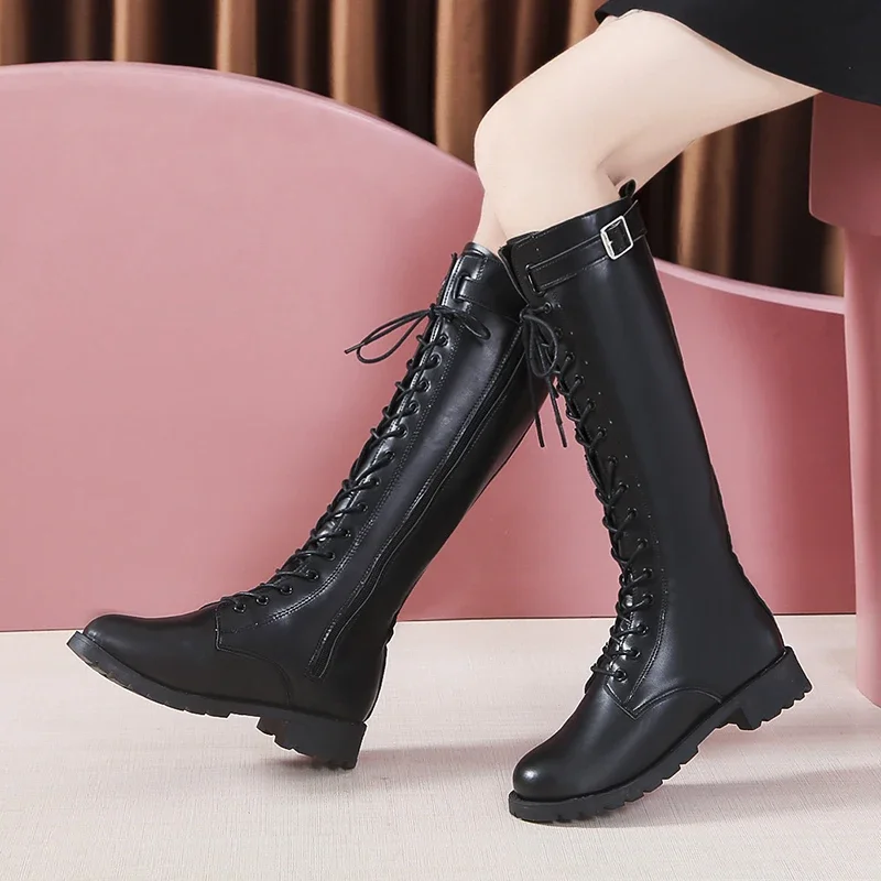 Winter New Style Round-toe Thick-soled Cross-strap Fashionable Motorcycle Boots, Comfortable Non-slip Trendy Women's Boots