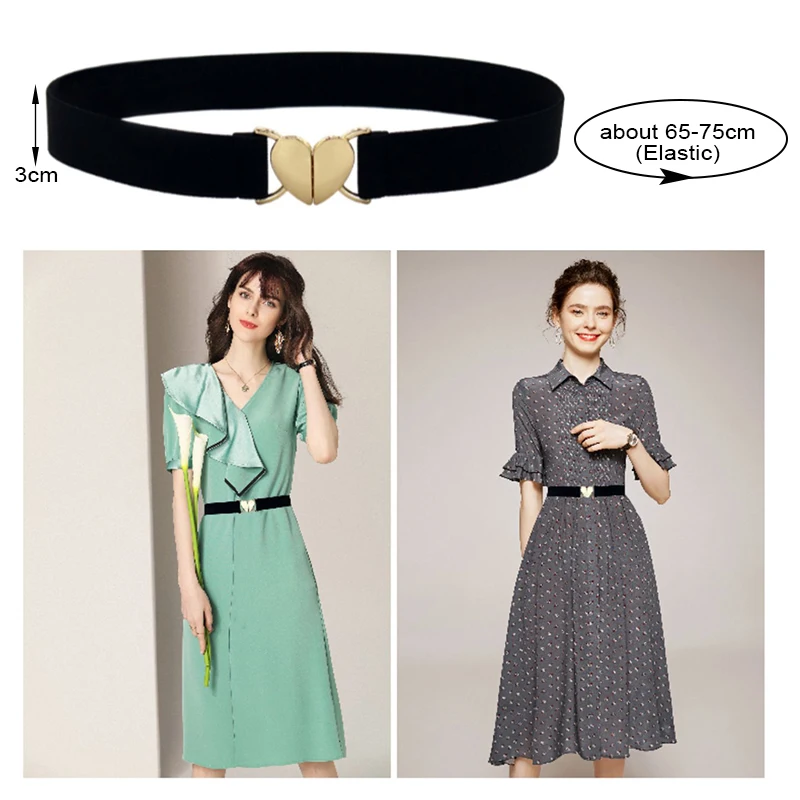 Trendy Thin Elastic Stretch Waistband Female Love Heart Metal Buckle Belt for Women Cinch Coat Dress Waist Seal Belts Accessory