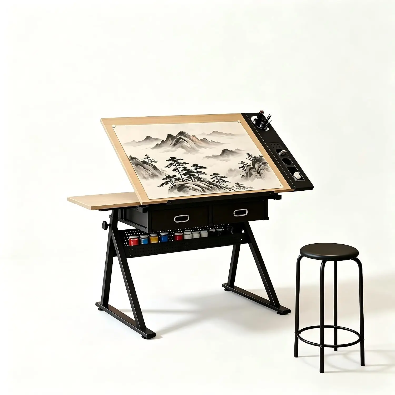 Height Adjustable Drafting Table, 0-75° Tilting Tabletop