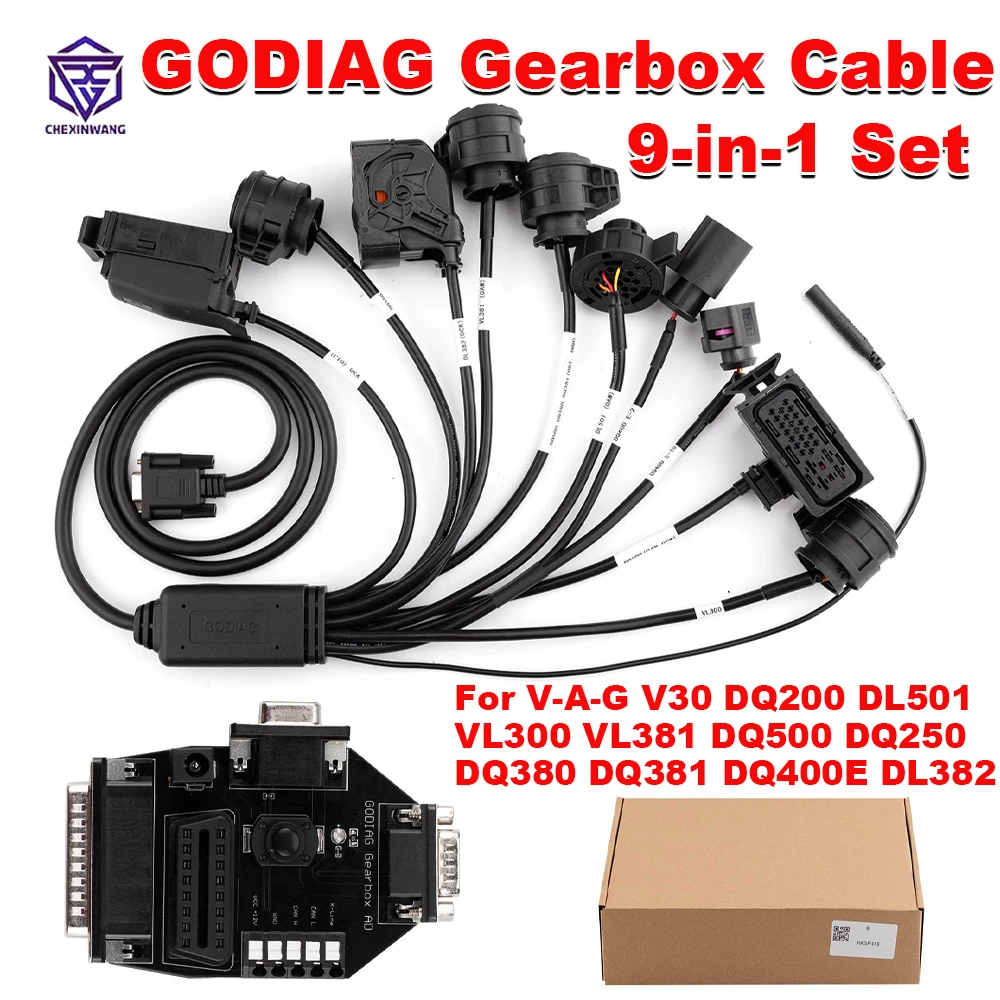 

GODIAG Gearbox Cable 9-in-1 Set for VAG V30 DQ200 DL501 VL300 VL381 DQ500 DQ250 DQ380 DQ381 DQ400E DL382 For AUTEL Gbox Xhorse