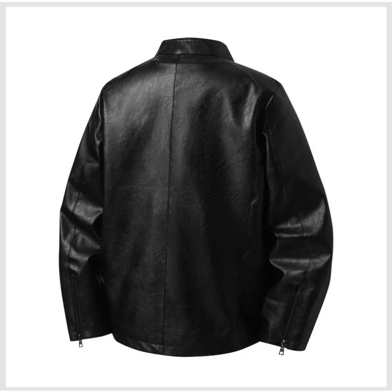 Men's Stand Casual Leather Jacket Versatile Fashion Bike Style Coat Classic Windproof Leather Jacket High Quality Men's Clothing