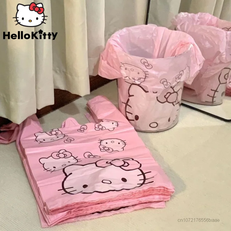 Sanrio Hello Kitty Cute Plastic Bags Vest Type Cartoon Print Takeaway Handbag Rubbish Bag The Goods For Kitchen Home Accessories